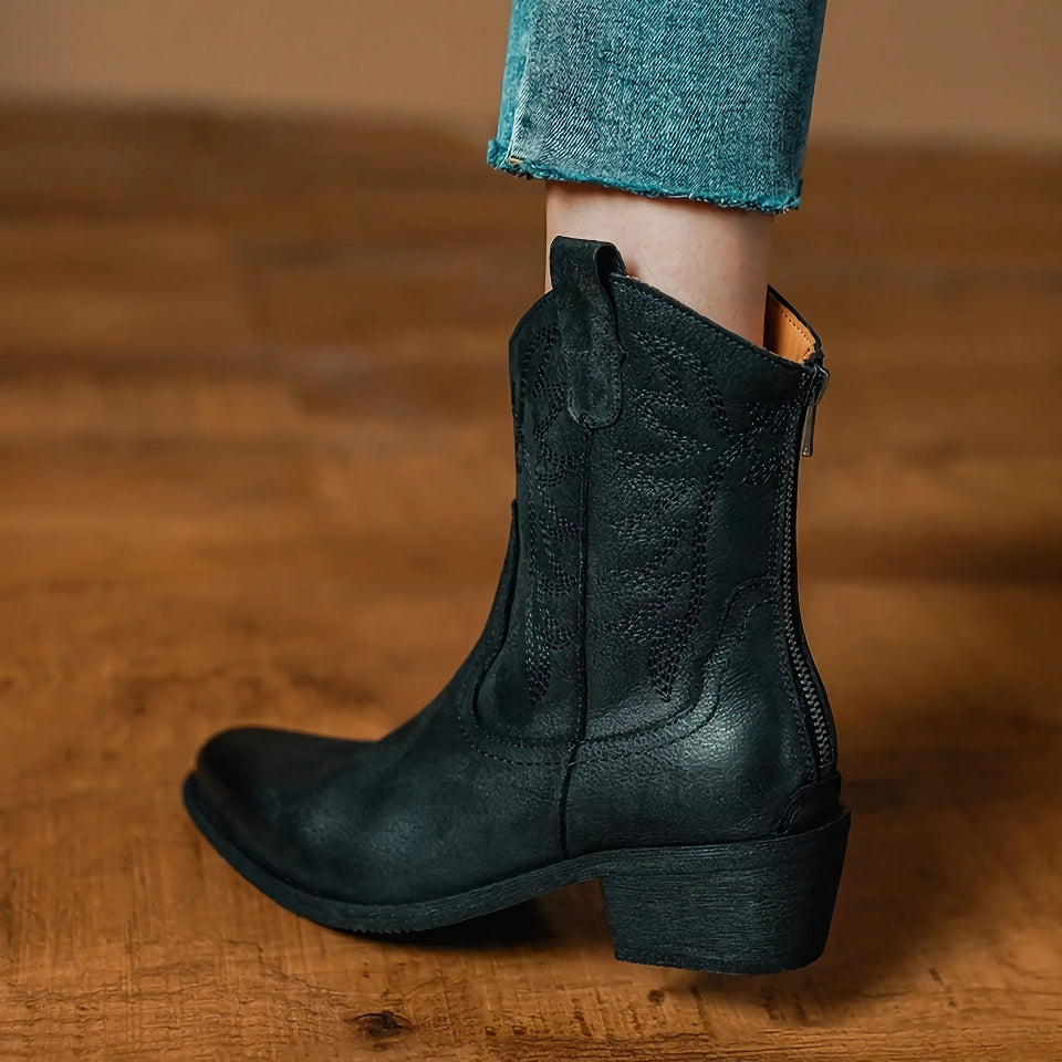 Elegant Retro High Heel Ankle Boots - Pointed Cowboy Style