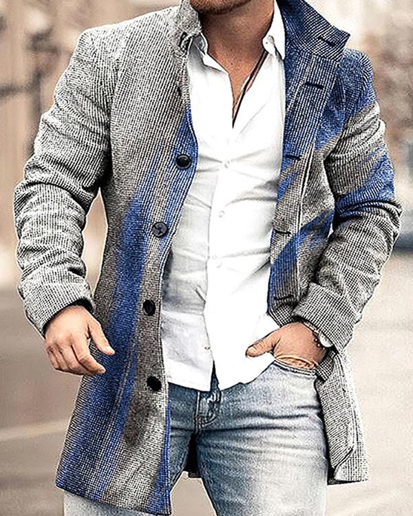 Men's Woolen Stand Collar Mid-length Casual Coat