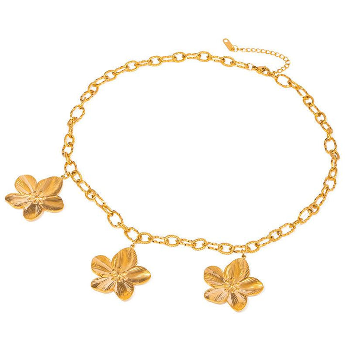 18K Gold Plated Five Petal Flower Pendant Necklace