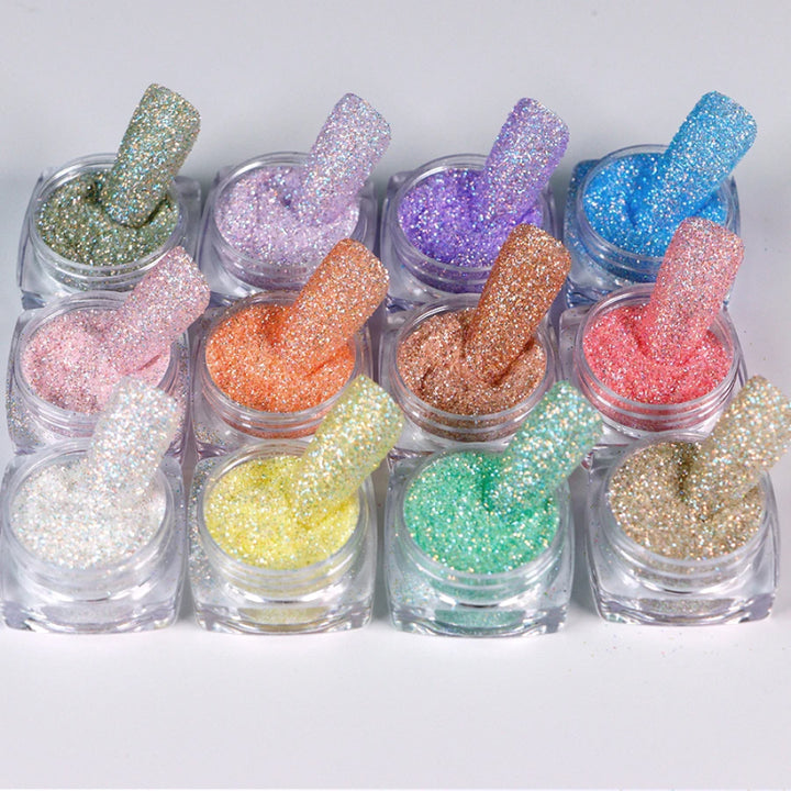 12-Box Iridescent Sugar Nail Glitter Powder Set