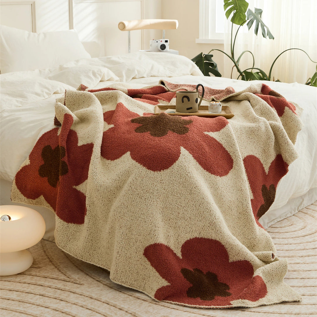 Cozy Floral Knitted Throw Blanket