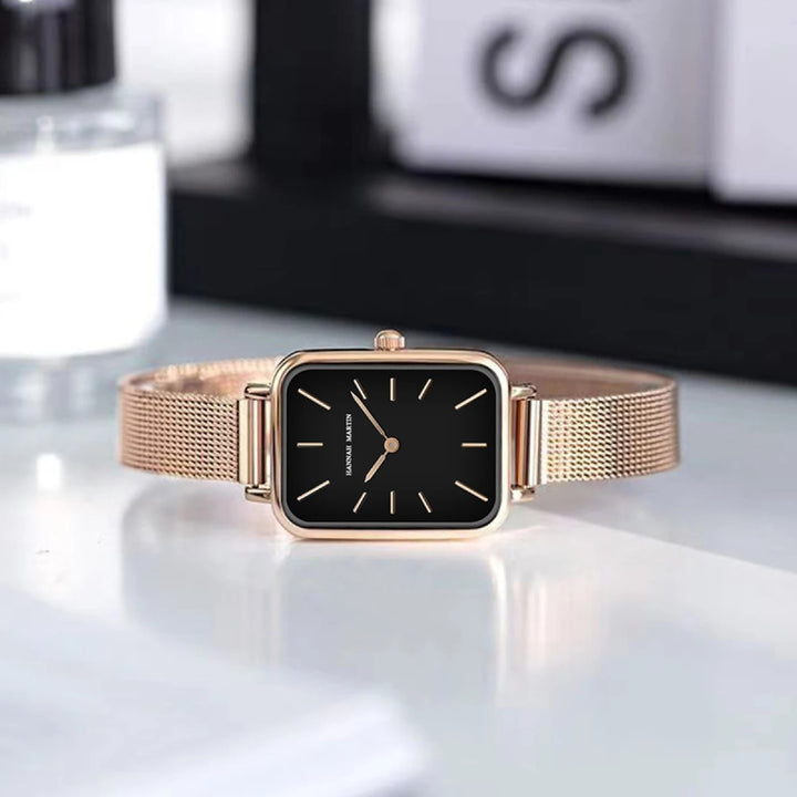 Rectangle Ultrathin Stainless Steel Mesh Ladies Watch with Quartz Movement