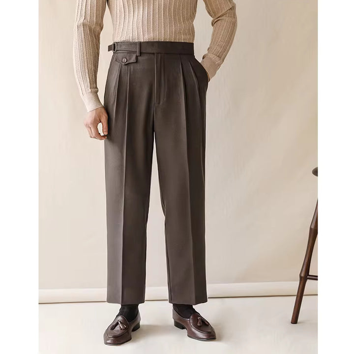 Fall Men's High Waist Solid Color Suit Pants