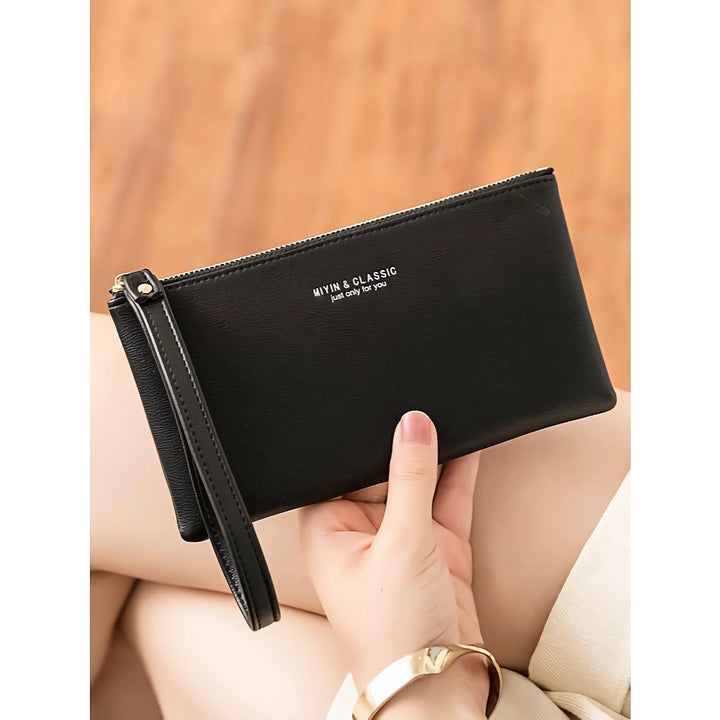 Simple Fashion Long PU Leather Wallet with Large Capacity Zipper