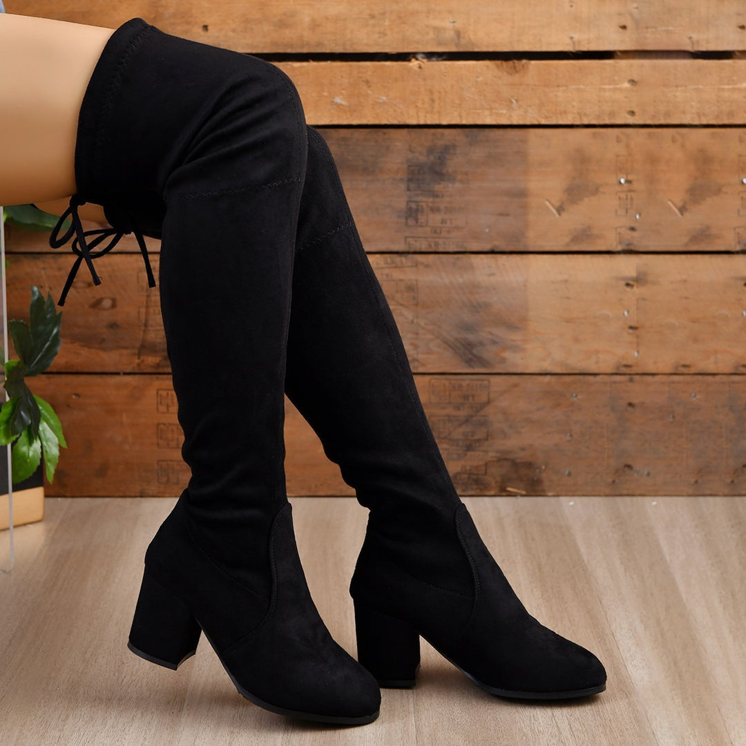 Below The Knee Plus Size Women's Slimming Elastic High Heel Ankle Boots