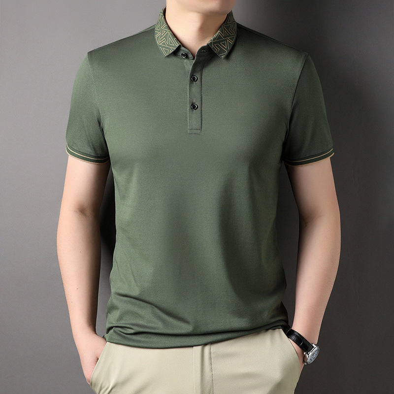 T-shirt Men's Polo Collar Solid Color Thin