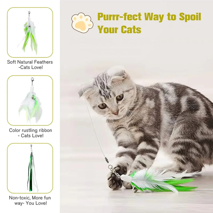 Interactive Retractable Cat Toy with Laser, Feather Teaser, and Telescopic Wand for Cats