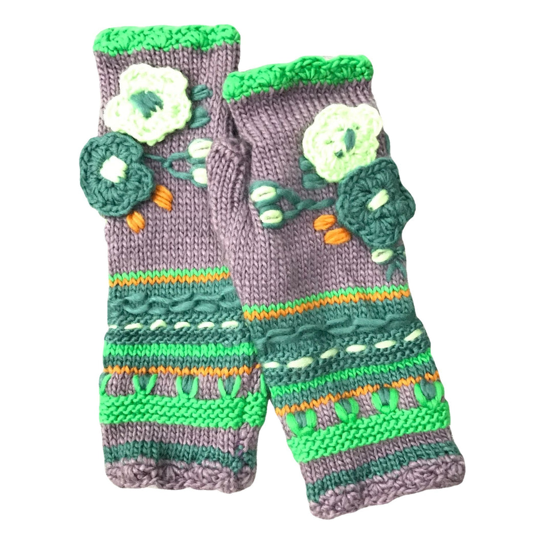 Women's Thick Needle Hand Crocheted Small Flower Adult Warm Knitted Gloves