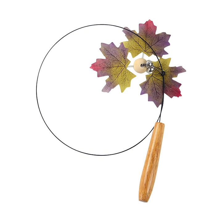 Interactive Rotating Leaf Cat Teaser Toy - Wooden Handle & Steel Wire for Cat Training