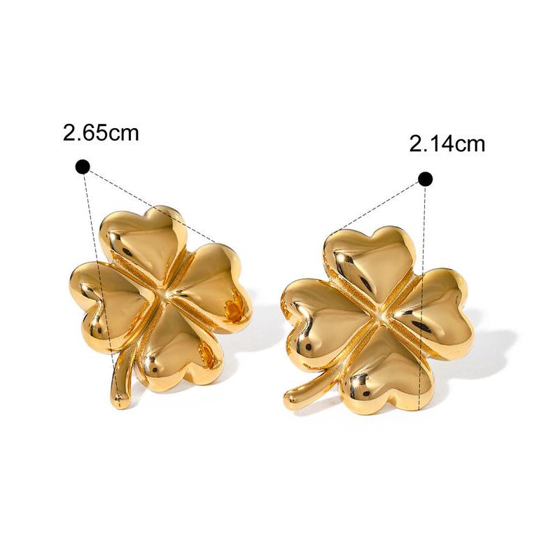 18K Gold Plated Stainless Steel Four-Leaf Clover Drop Earrings