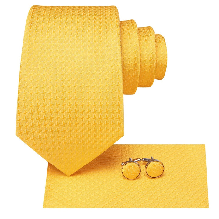 Elegant Yellow Gold Dot Silk Necktie Set for Men