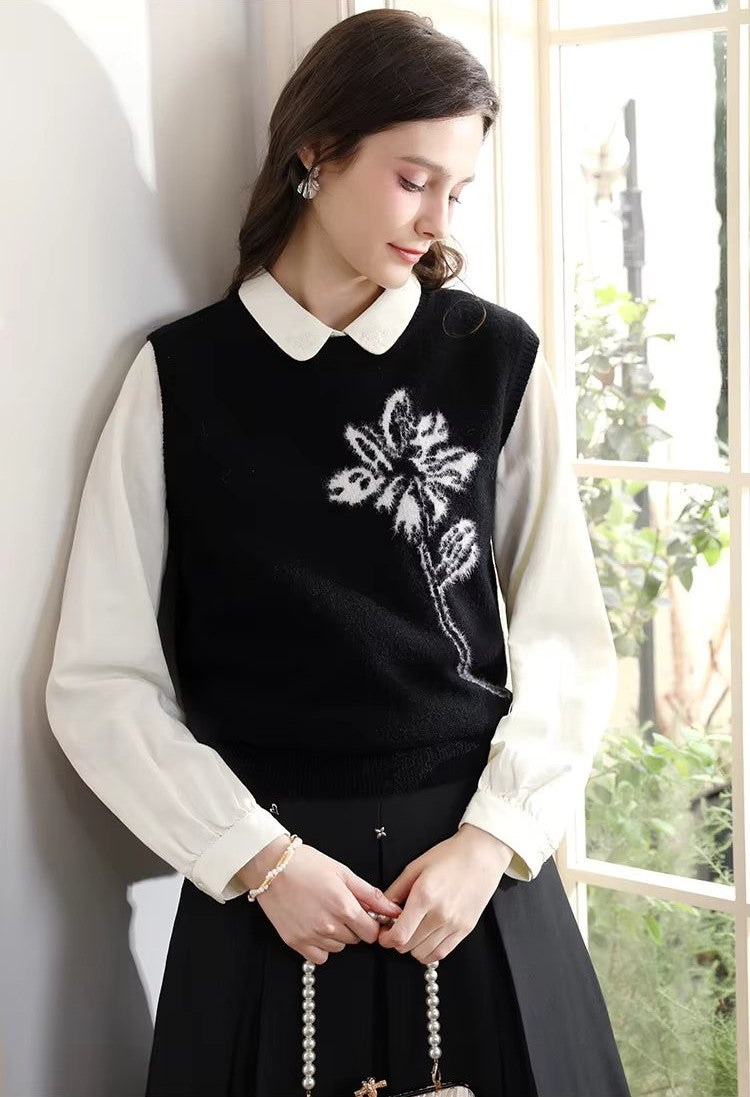 Elegant Black Loose Sweater Vest for Women - Autumn/Winter Office Chic