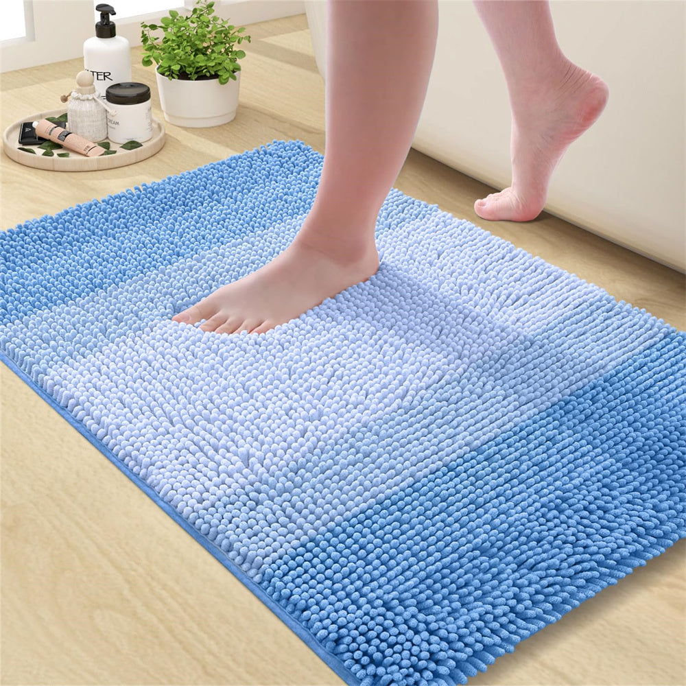 Luxury Chenille Striped Bathroom Rug - Extra Thick, Absorbent, Non-Slip, Plush Shaggy Bath Mat