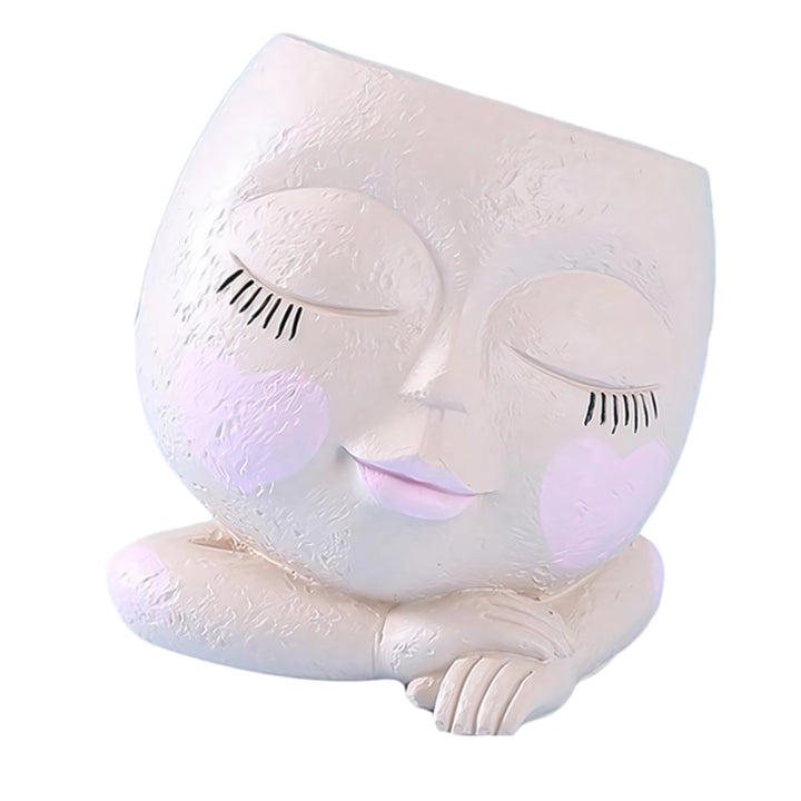 Whimsical Girl Face Resin Flower Pot with Drain Hole