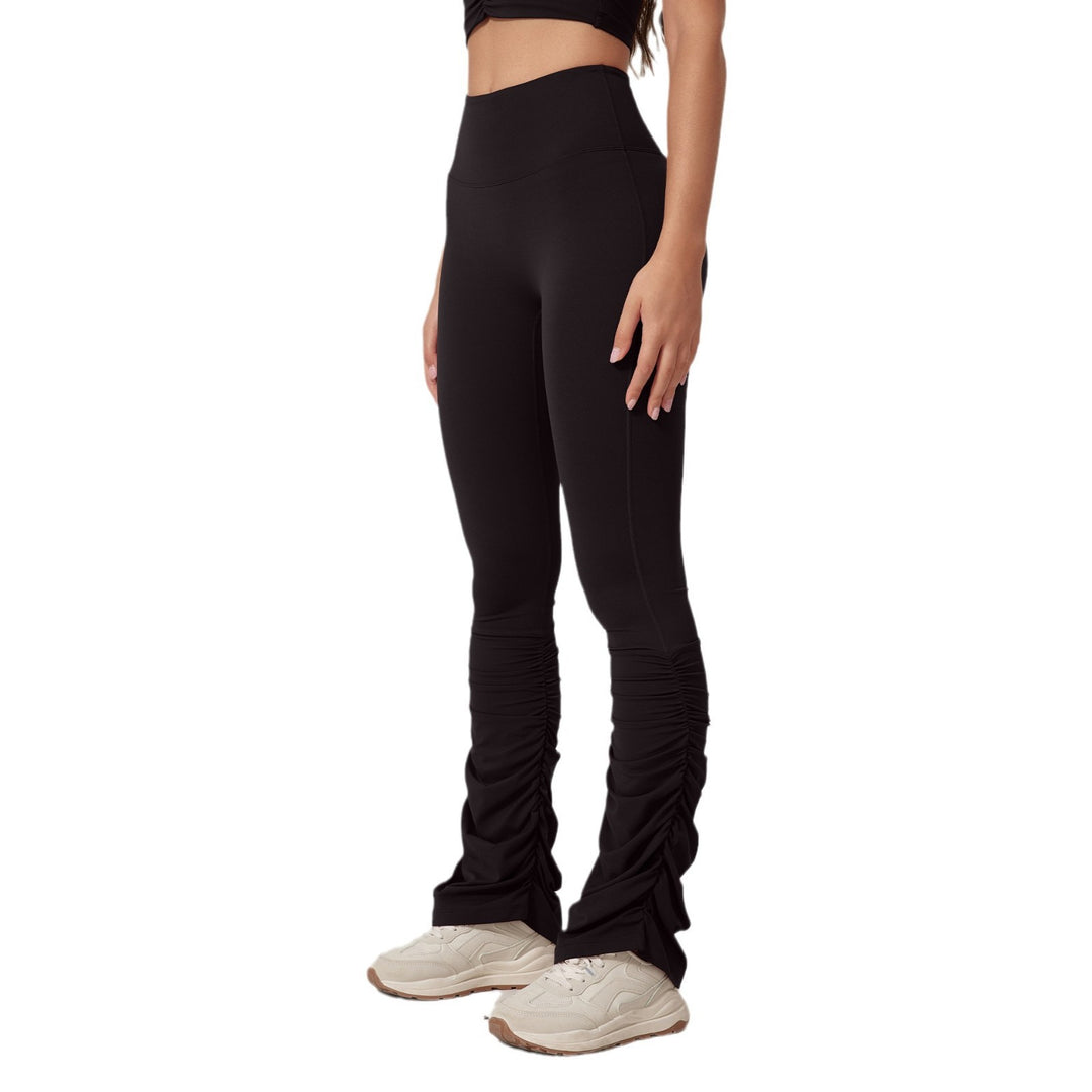 High Waist Tight Nude Feel Yoga Stitching Casual Pile Style Sports Trousers