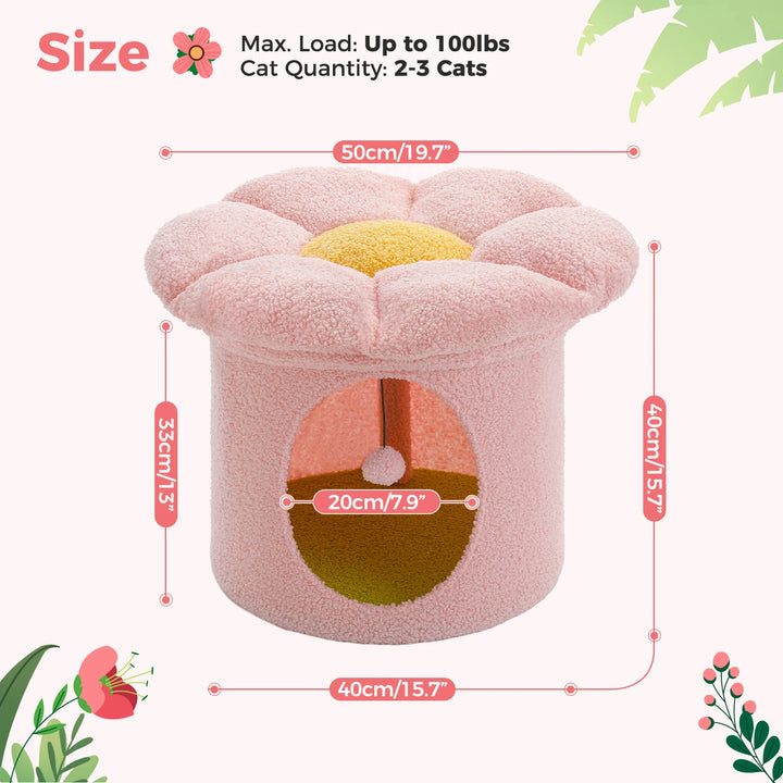 Cozy Flower Cat House with Pompom Ball - Double-Deck Cat Condo