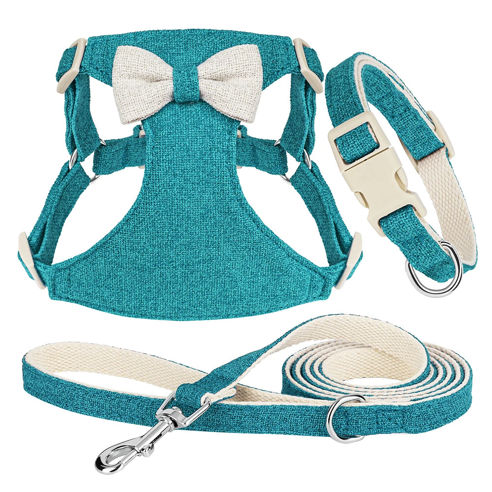 Adorable Quick Release Dog Collar Harness & Leash Set with Bowknot