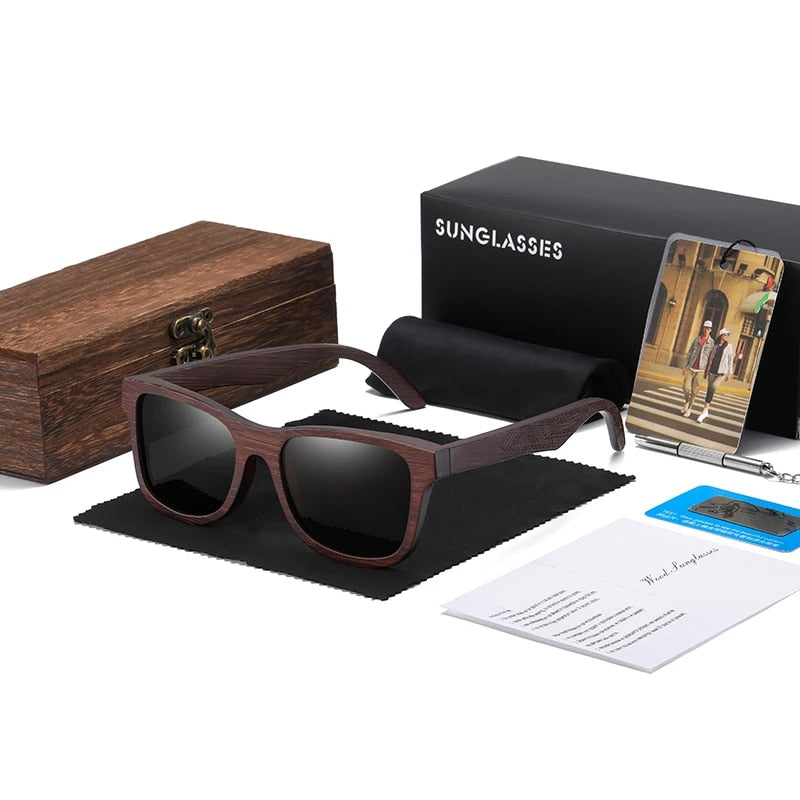 Natural Bamboo Wooden Polarized Sunglasses for Men with Multi-Coated Lenses and Gift Box
