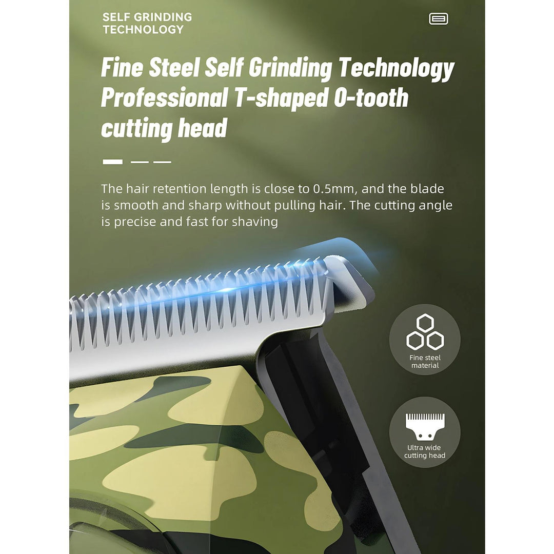 Professional Camouflage Cordless Hair Clipper - Adjustable & Rechargeable