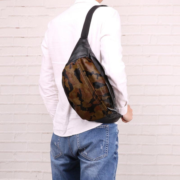 Leather Men's Multifunctional Sports Chest Bag