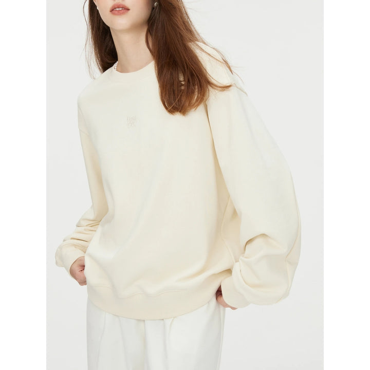 Women's Casual Beige Drop Sleeve Cotton Pullover