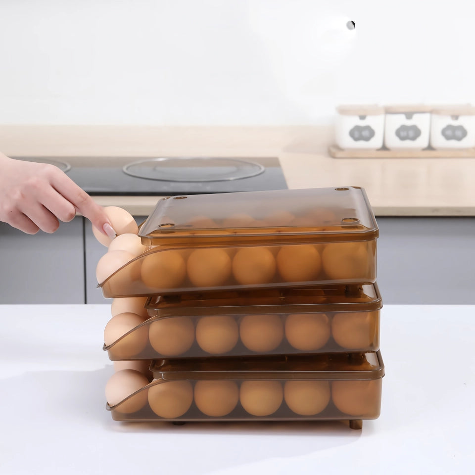 Stackable Self-Rolling Egg Storage Box - 1/2/3 Layer Organizer