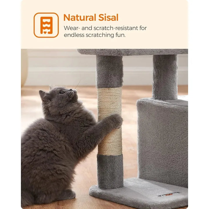 Smoky Gray Cat Tree with Padded Perch and Activity Center