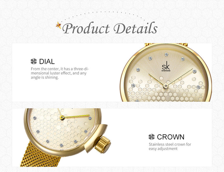 Creative Honeycomb Gold and Silver Ladies Watch