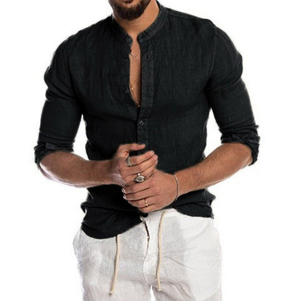 New Cardigan Stand Collar Long Sleeve Shirt Men's Clothing