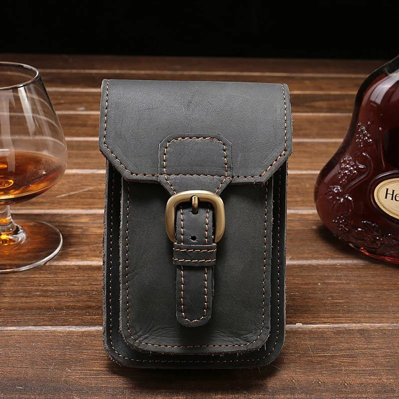 Leather Phone Bag Mini Men's Waist Bag Close-Fitting