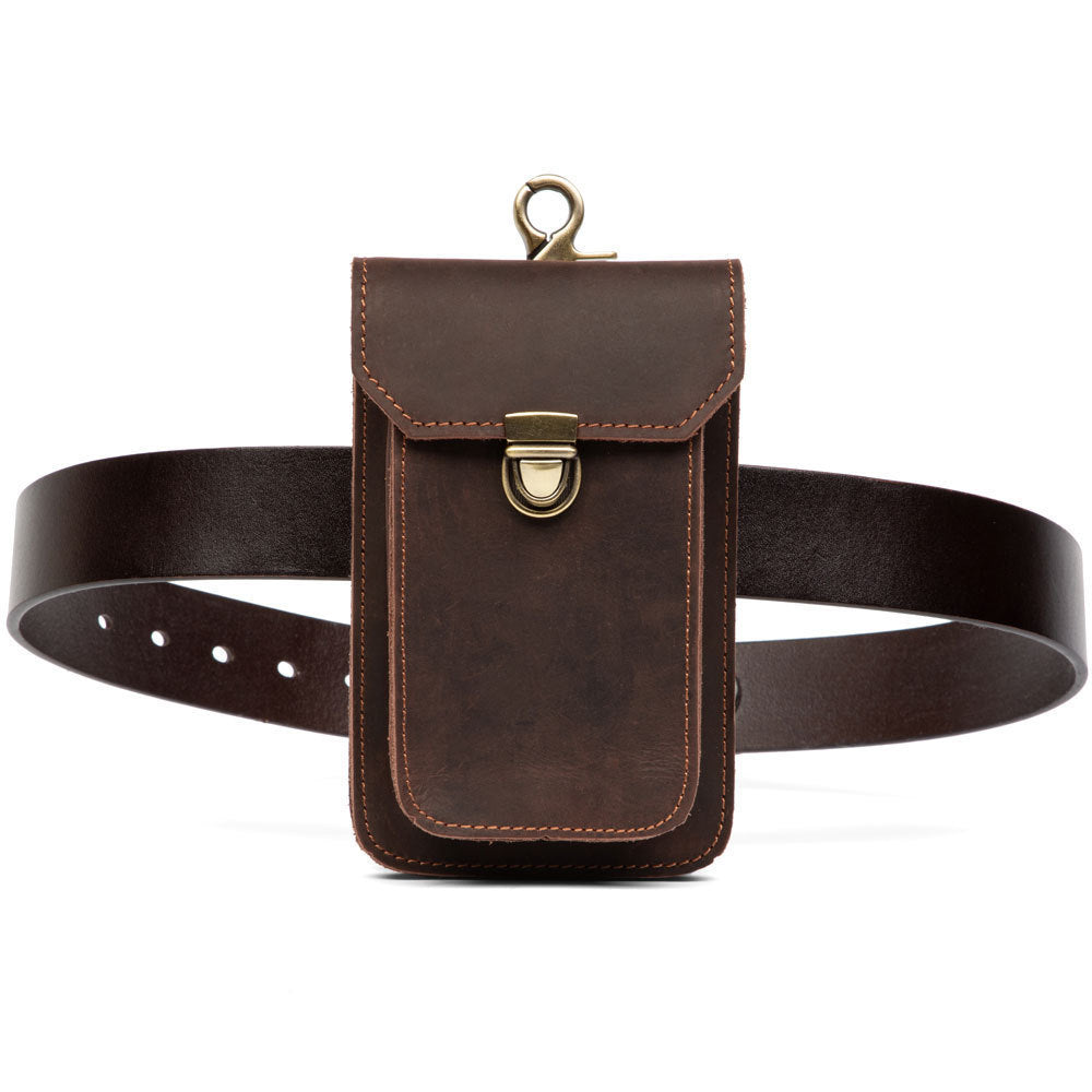 Leather Phone Bag Mini Men's Waist Bag Close-Fitting