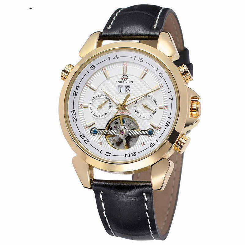 Complete Calendar watch Luxury Tourbillion Design Genuine Leather Top Brand  Automatic Mechanical Men Watches