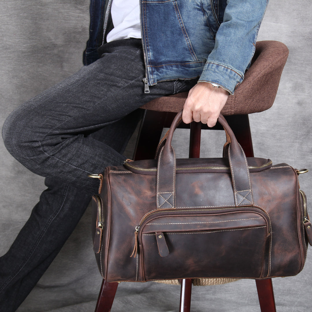 Retro Hand-Held Head Layer Cowhide Large Travelling Bag