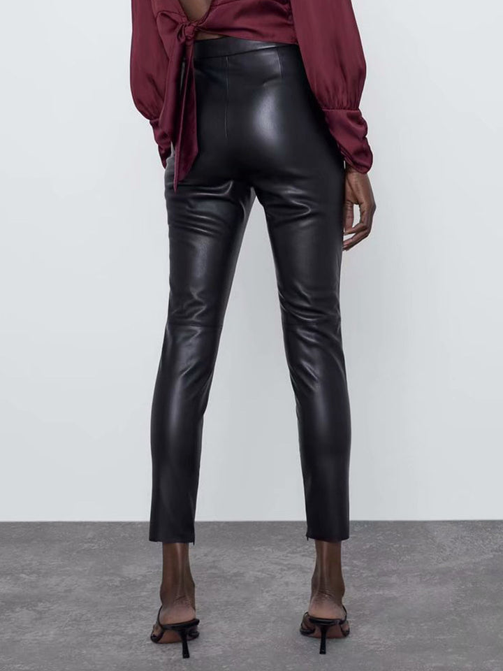 Women's split leg trousers all-match leather pants