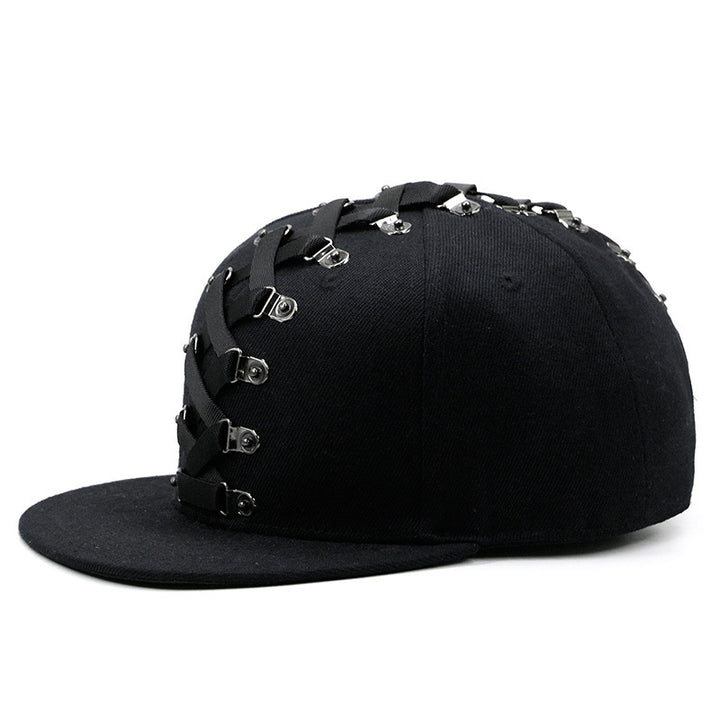 Punk Hip Hop Baseball Woven Belt Handmade Rivet Men And Women Flat-brimmed Cap