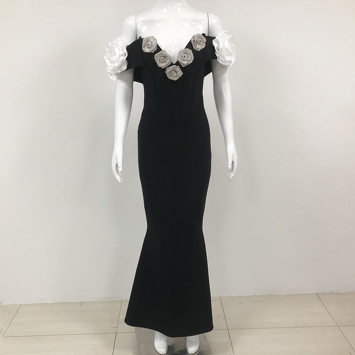 Tube Top Flower Bandage Dress Black Party Dress For Women