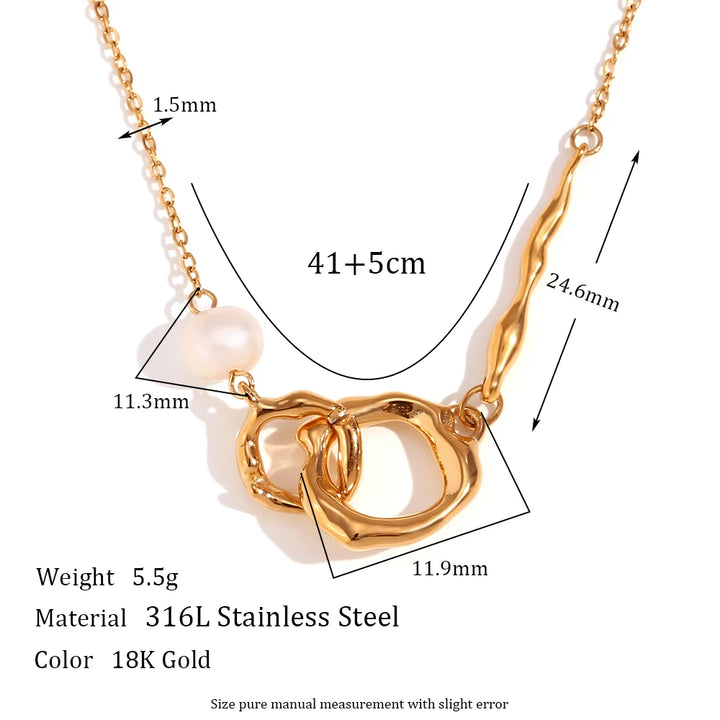 18K Gold Plated Freshwater Pearl Double Loop Pendant Necklace