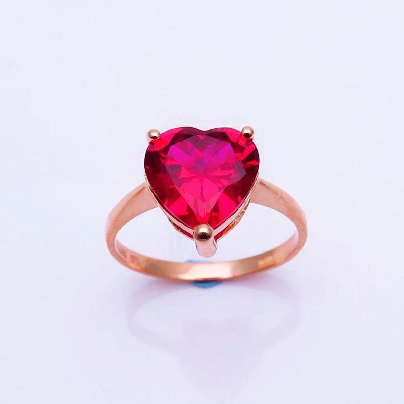 18K Color Gold Love Set Red Stone Ring - Trendha