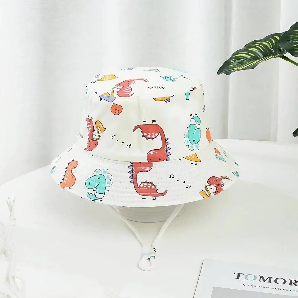 Cute Cartoon Cotton Baby Bucket Hat with Drawstring