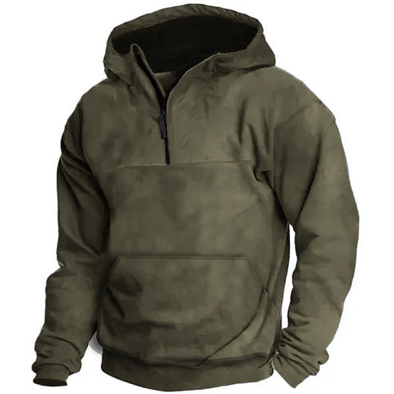 Men's Hooded Solid Color Sports Fleece Sweater Coat