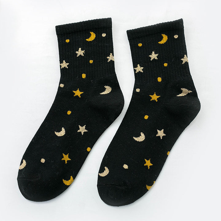 Stylish Moon & Star Silver Silk Women’s Socks