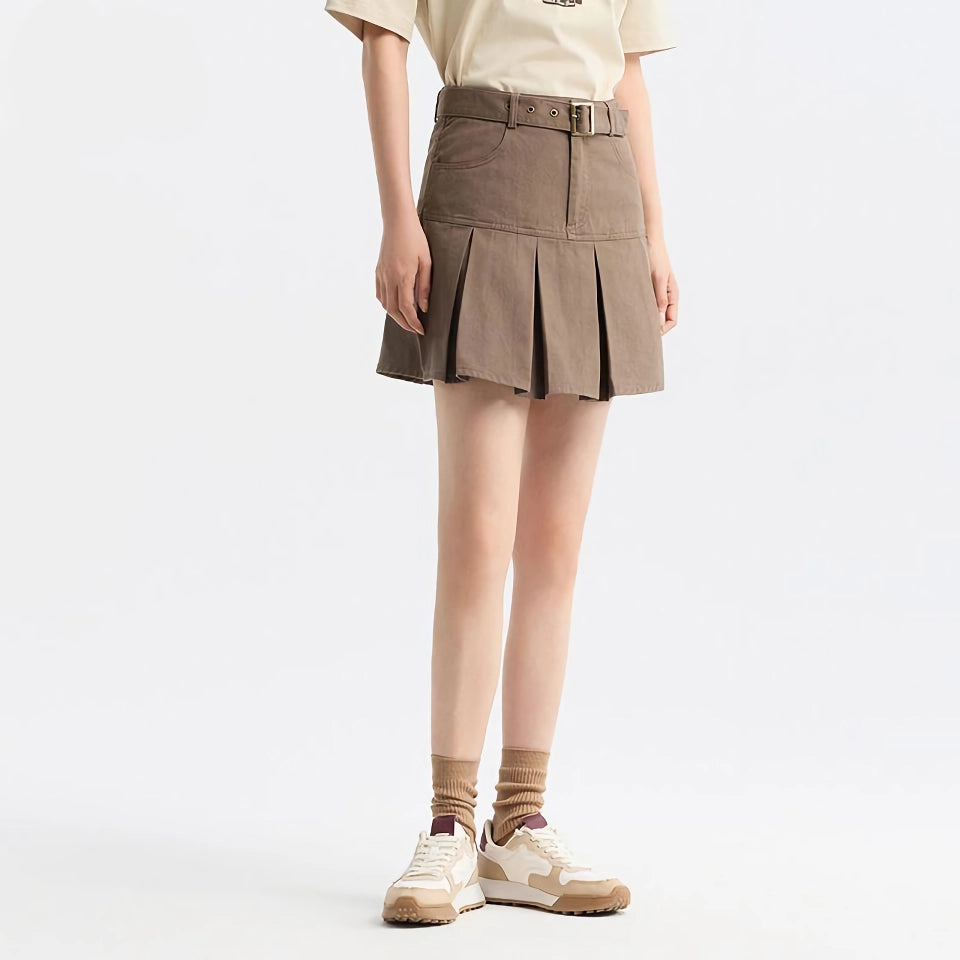 Cotton Pleated A-Line Skirt