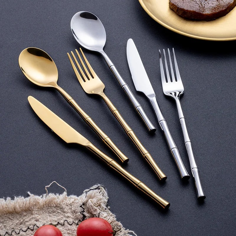 Stainless Steel Bamboo Design Cutlery Set