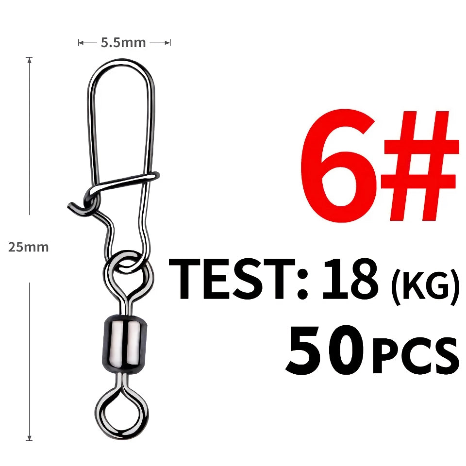 Pike Fishing Stainless Steel Swivel Connectors - 50PCS Non-Barb Pin Bearing Rolling Swivel Tackle