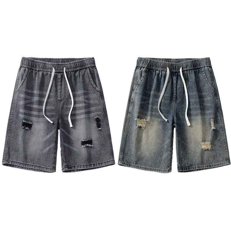 American Washed Make Old Ripped Denim Shorts Men