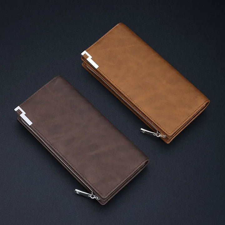 Luxury Long Leather Wallet for Men with Phone Holder