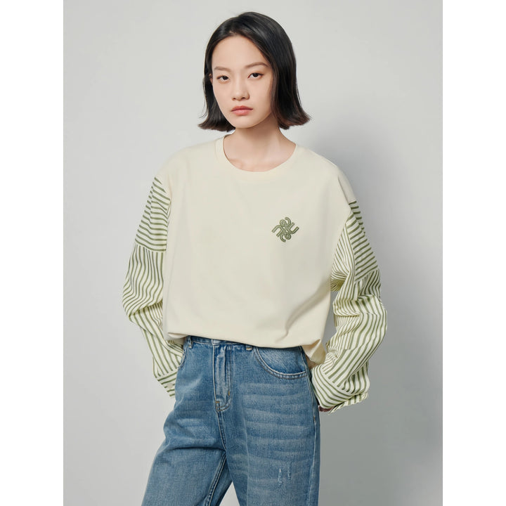 Women’s Contrast Color Patchwork Pullover - Spring Sweatshirt