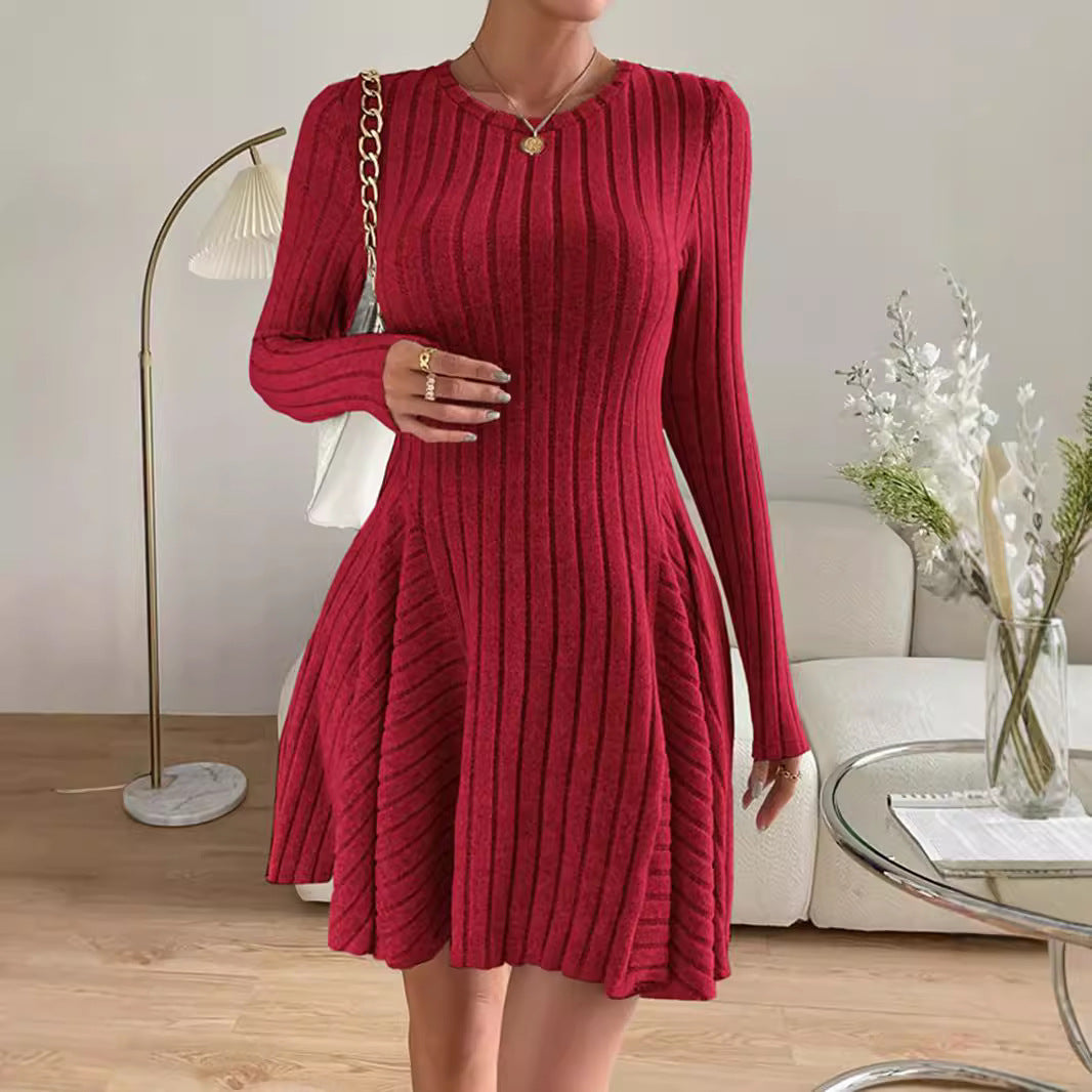 Women's French Knitted Long-sleeved Dress Short Skirt