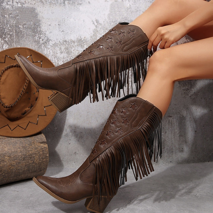 Fashion High Heel Tassel Embroidery Women's Leather Boots