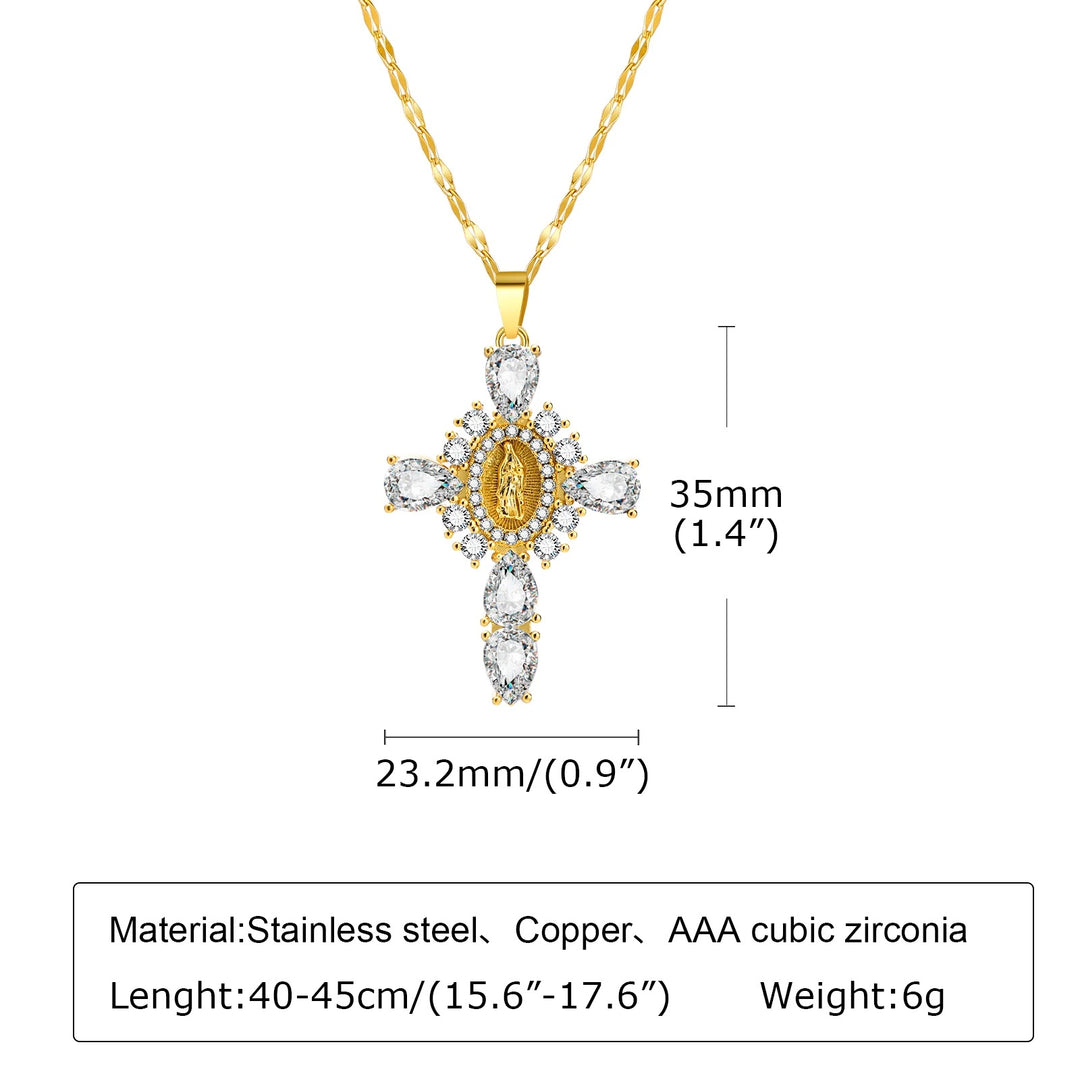 Luxury Rhinestone Virgin Mary Cross Pendant Necklace